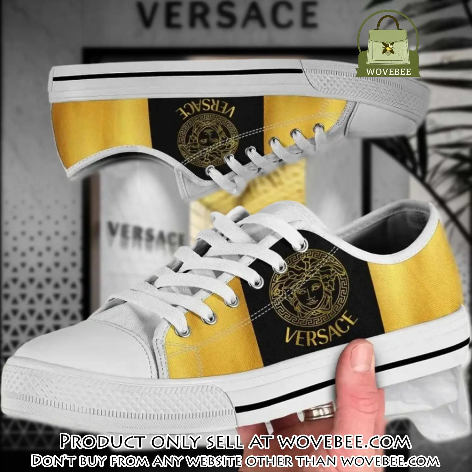 Versace medusa black yellow low top canvas shoes luxury brand gifts for men women wvb5909185